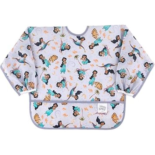 Bumkins Disney Sleeved Bib for Girl or Boy, Baby and Toddler for 6-24 Mos, Essential Must Have for Eating, Feeding, Baby Led Weaning Supplies, Long Sleeve Mess Saving Food Catcher, Jasmine