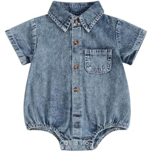 SHIBAOZI Newborn Infant Baby Boys Girls Denim Romper Summer Unisex Baby Jumpsuits Short Sleeve Casual Jeans Bodysuits