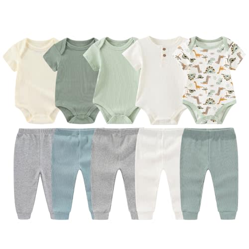 BIGBIGKISS Baby Bodysuit and Pant Set 10 Pack Cotton Summer Newborn Baby Boy Girl Clothes Outfits