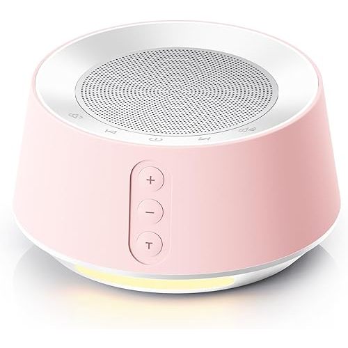 BGOVERSS White Noise Machine with 14 Soothing Sounds and 10 Levels Night Light for Sleeping, 5 Timers and Memory Feature - Plug in Sound Machine for Nursery, Baby, Kids, Adults, Pink