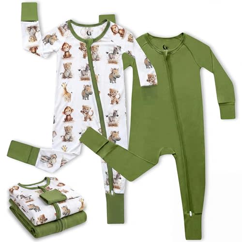 Bamboo Viscose Baby Pajamas 2 Way Zip for Diaper Change 0 to 24 Month Soft Stretchy Sleeper 2 Pack