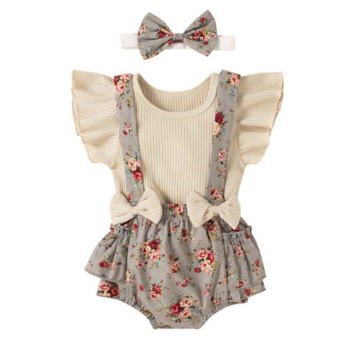 Mercatoo Baby Girl Clothes Outfits Cotton Solid Color Tops Casual 3PCS Set Girl Clothing