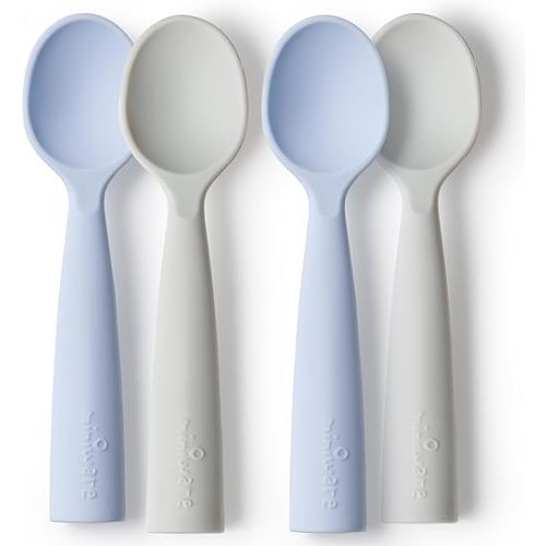 Miniware Silicone Baby Spoon for Training - BPA Free Baby Utensils - Baby Spoons Self Feeding 6 Months | 100% Food Grade Silicone - Modern & Dishwasher Safe Toddler Spoons (Grey and Lavender, 2 Pack)