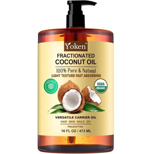 USDA Certified Fractionated Coconut Oil for Skin 16 Oz, Organic Liquid Coconut Oil, Moisturizer for Hair, Face, Body, Carrier Oil for Essential Oils Mixing, Massage, Hexane Free, Unscented