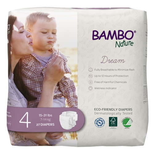 Bambo Nature Diapers, Disposable Baby Diapers, Skin-Friendly, Size 4, 15-31 lbs, 27 Count, 3 Packs, 81 Total
