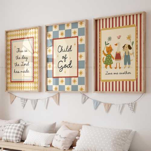 Child of God Wall Art Cute Bible Quotes for Children Kids Christian Wall Art Affirmations Motivational Scripture Posters Kids Room & Nursery