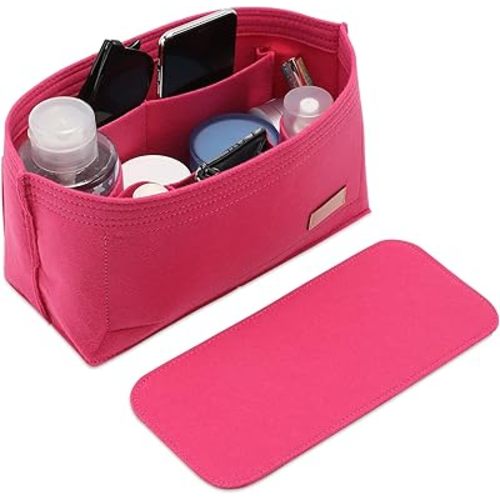 Doxo Purse Organizer Insert & Base Shaper 2pc Set, Felt Handbag & Tote Bag Fit L Speedy 30 Nererfull PM More(M-Rose)