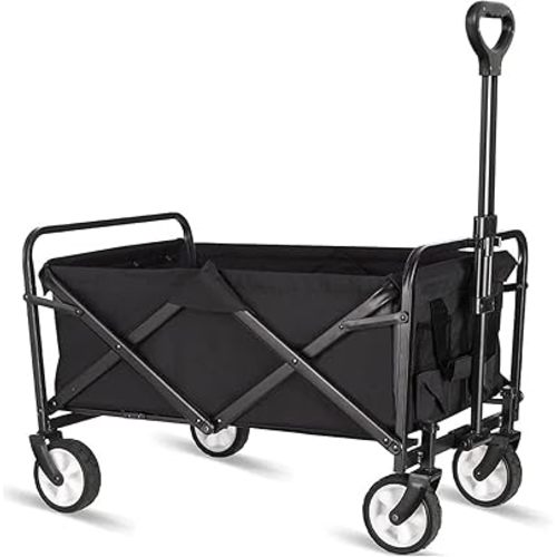 Collapsible Foldable Wagon, Beach Cart Large Capacity, Heavy Duty Folding, Collapsible Wagon for Sports, Shopping, Camping (Black)