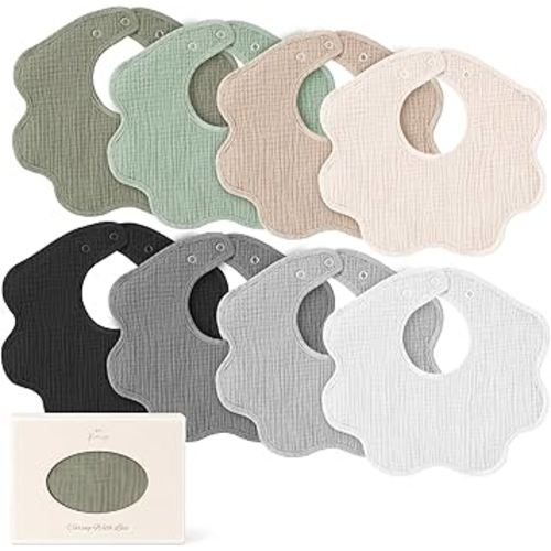 Konssy Muslin Baby Bibs 8 Pack, 100% Cotton Absorbent Bandana Drool Bibs for Teething and Drooling for Unisex Boys and Girls