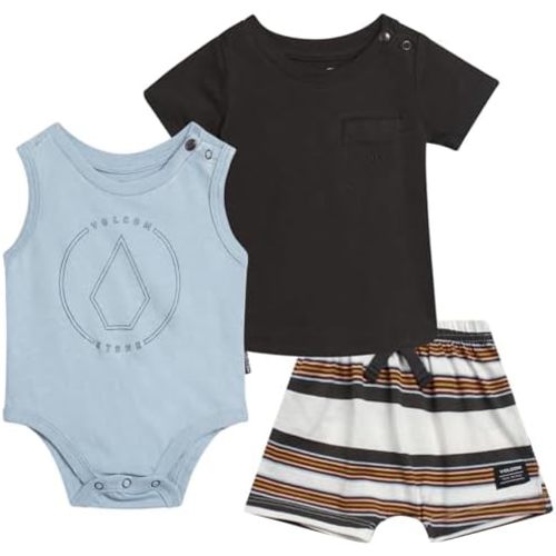 Volcom Baby Boys' Clothes Set - 3 Piece Onesie, T-Shirt, and Shorts Cute Outfits for Newborn (Sizes: 0-24 Months)