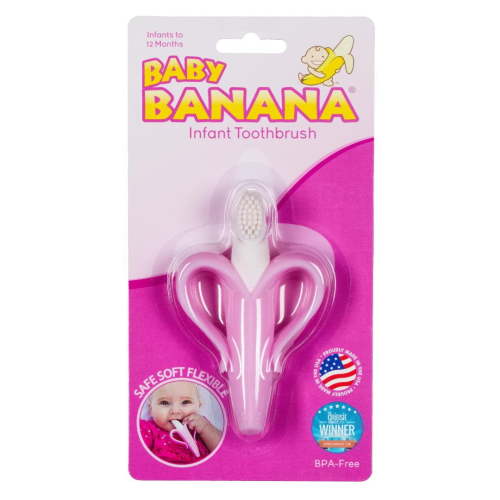 Baby Banana - Pink Banana Toothbrush, Training Teether Tooth Brush for Infant, Baby, and Toddler