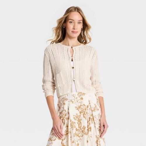 Women's Pointelle Lady Cardigan Sweater - A New Day™ Cream XS