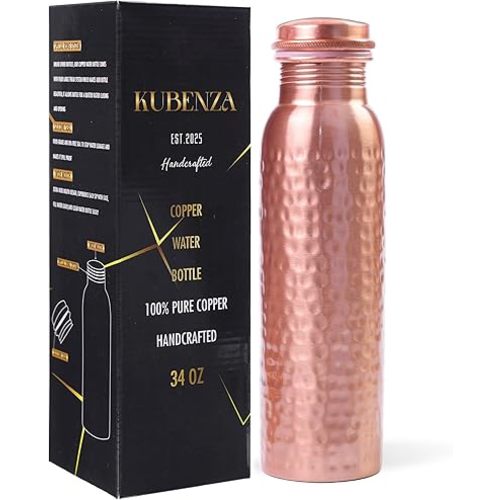 100% Pure Copper Water Bottle – Ayurvedic Copper Bottle for Drinking Water – 34 oz (1 Liter) – Handmade, Leak-Proof, BPA-Free, Eco-Friendly, Joint & Digestion Support, Yoga, Office & Daily Hydration