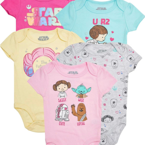 STAR WARS Baby Girls Bodysuits 5-Pack - Baby Girls' Bodysuits 5-Pack with Princess Leia, R2-D2, Yoda Baby Clothes