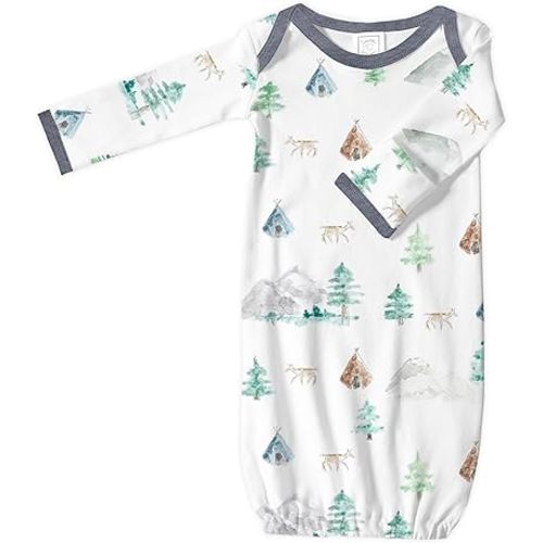 SwaddleDesigns Softest Cotton Baby Pajama Gown with Foldover Mitten Cuffs for Infant Boy and Girl, Newborn, 0-3 Months