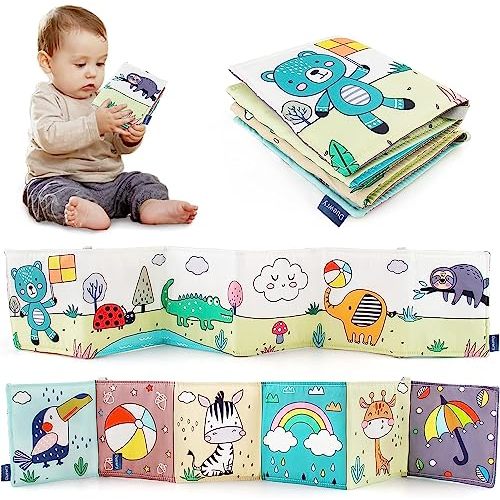 KaPing Duewry High Contrast Baby Toys Black and White Soft Fold Out Cloth Book Infant Sensory Activity Fabric Book for 0-12 Months Touch and Feel Visual Stimulation Brain Developmental