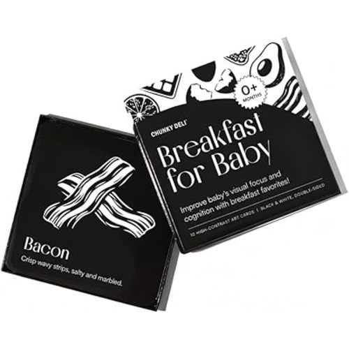 Chunky Deli Breakfast for Baby High-Contrast Art Cards Black and White Newborn Vision Tracking Flash Cards for Tummy Time Food Themed Infant Toys 0-6+ Months