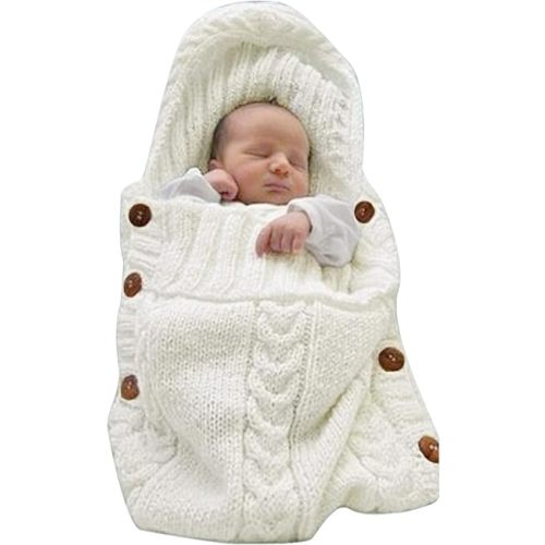 XMWEALTHY Newborn Baby Wrap Swaddle Blanket Knit Sleeping Bag Receiving Blankets Stroller Wrap for Baby Beige 0-6 Month