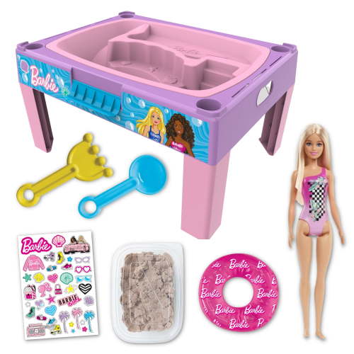 Barbie Beach & Waves Playset, Sand & Water Table for Children, Glossy Pink, Caucasian Doll, Ages 3+