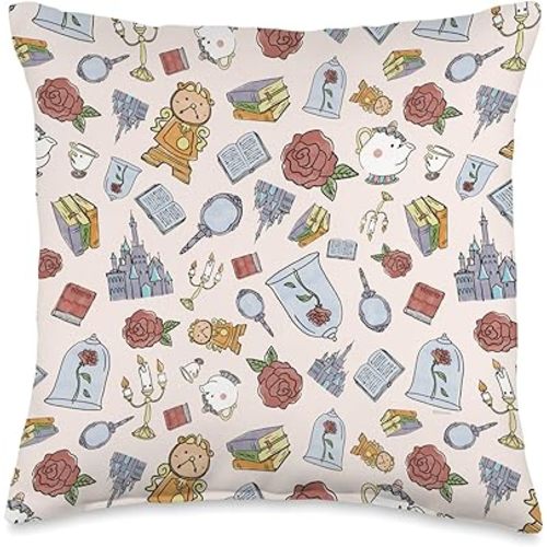 Disney Beauty and The Beast Enchanted Castle Print Throw Pillow