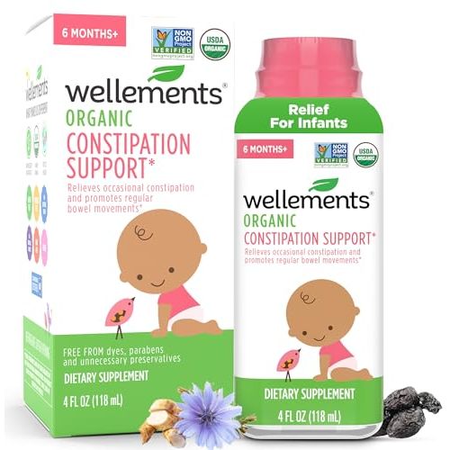 Wellements Organic Constipation Support | Safe and Gentle Organic Constipation Relief for Infants, Babies and Toddlers | No Harsh Laxatives | USDA Certified Organic | 4 Fl Oz. 6 Months +