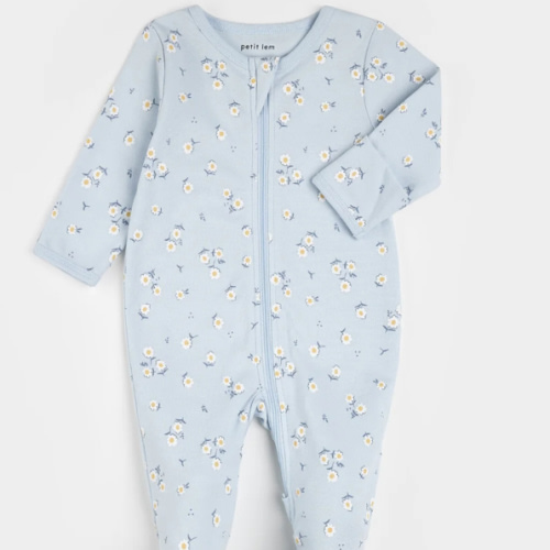 Fresh Floral Print on Soft Blue Sleeper – petitlem.com