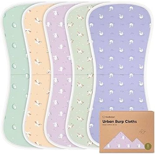 Organic Burp Cloths Baby Boy & Girl - 5-Pack Super Absorbent Cotton Burping Cloths for Babies, Soft & Plush Newborn Spit Up Rags, Infant Towels for Milk Spit Up, Unisex, Large 21" x 10" (Lunaris)