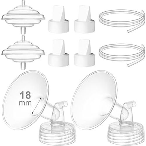 Breast Pump Accessories Kit - 18mm Flange Set Compatible with Spectra S1/S2/Motif Luna, Includes Valves, Tubing & Backflow Protectors