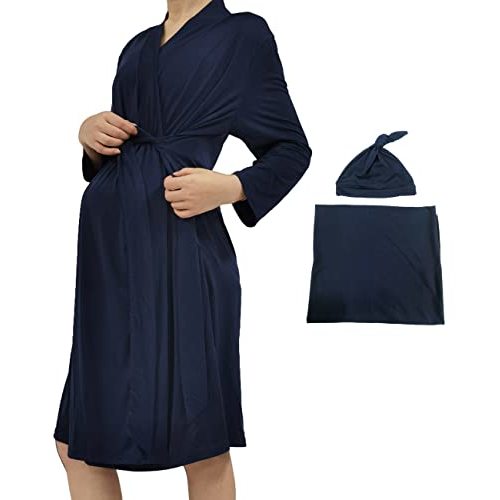 SUFEINI Swaddle Set with Matching Mommy Robe, Maternity Robe Nursing Hospital Delivery Labor Robes Pregnancy Women Loungewear
