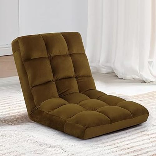 Floor Chair, 24 inches Wide Oversized Velvet Armless Lay Flat Floor seat Padded Meditation Chair with 6 Adjustable Position Ergonomic Comfortable Convenient(LRSF-014-TAN)