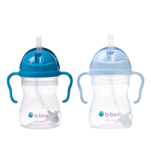 b.box Sippy Cup with Weighted Straw (2-Pack). Leak Proof, Easy Grip. BPA Free & Dishwasher Safe. Ideal for Babies 6m+ to Toddlers (cobalt + bubblegum, 8oz)