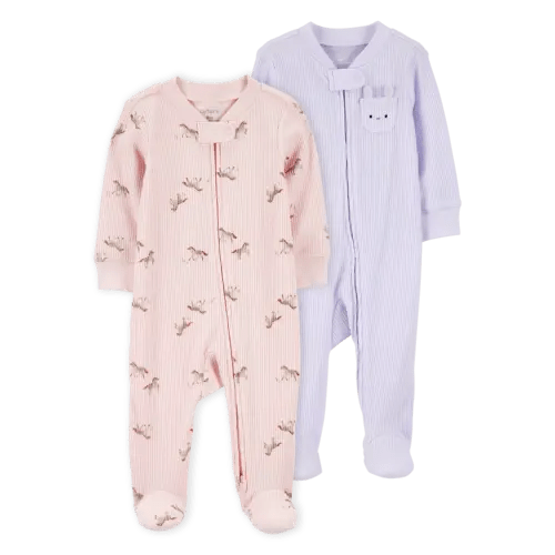Baby 2-Pack  Ribbed 2-Way Zip Sleep & Play Pajamas - Pink/Purple | Carter's