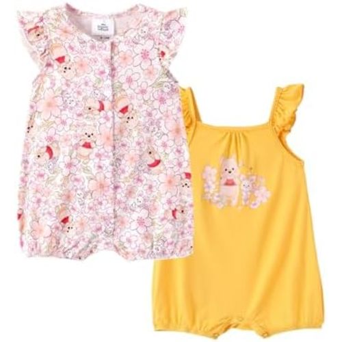 Disney Baby Girls Viscose Made from Bamboo 2 Packs Breathable Bodysuit with Ruffle Sleeves Romper Newborn to Infant