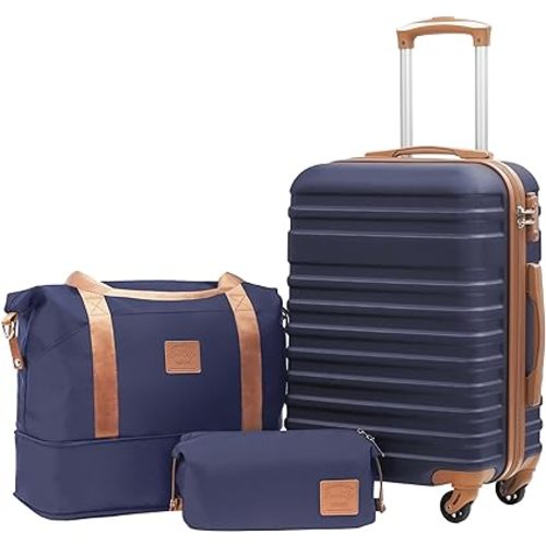 Coolife Suitcase Set 3 Piece Luggage Set Carry On Hardside Luggage with TSA Lock Spinner Wheels (Navy, 3 piece set (DB/TB/20))