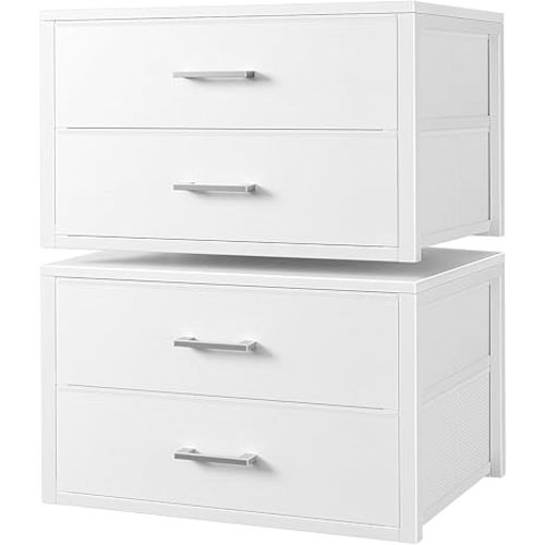 BOLUO Stackable Storage Drawers Closet Organizers and Storage Fabric White 2 Drawer Dresser for Bedroom 2 Packs Modern