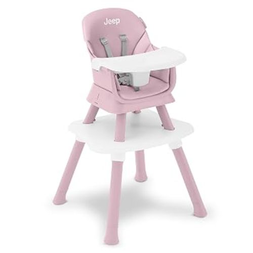 Jeep Milestone 6-in-1 Convertible High Chair by Delta Children, Light Pink | 6-in-1 High Chair Converts to Stool, Booster Seat, Toddler Chair, Activity Table and Desk and Chair for Babies & Toddlers