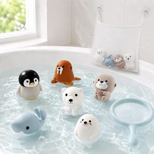 No-Hole Floating Animal Bath Toy Set for Infants 6M+