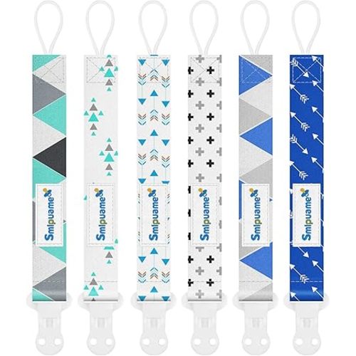 Smlpuame Pacifier Clips for Boys,6 Pack Stylish Binky Clips Strap,Paci Holder with Clip Lightweight Universal Fits Most Pacifiers Teether Toy Teething Ring Soothie,Baby Shower Gifts(Green & Blue)