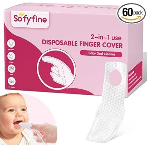 SOFYFINE 60 Counts Baby Tongue Cleaner and Oral Teeth Finger Toothbrush, Mouth and Gum Dry Wipes,for Newborn,0-24 Months Infants,Toddlers