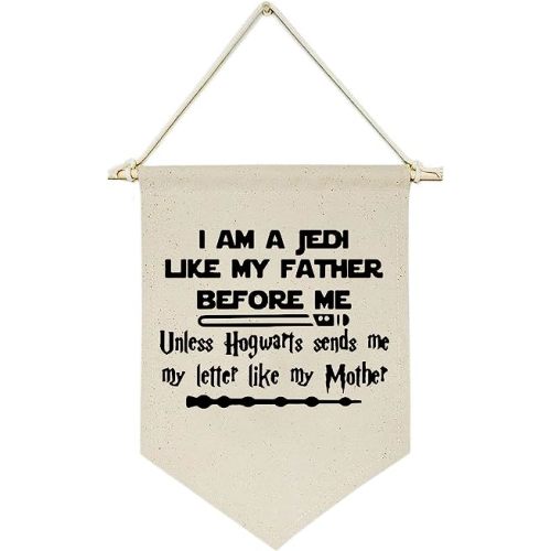 I Am A Jedi Like My Father Before Me -Canvas Hanging Flag Banner Wall Sign Decor Gift for Baby Kids Boy Nursery Teen Room Front Door - Christmas Birthday Presents