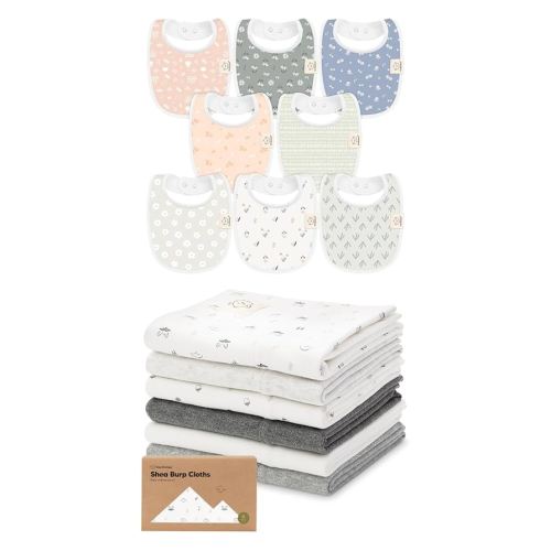 KeaBabies 8-Pack Baby Bibs for Girls & Boys and 6-Pack Baby Burp Cloths for Baby Boys and Girls - Teething Baby Bibs for Boy, Girl - Large Baby Burp Cloths, Burping Cloths for Babies