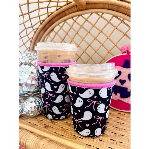 Ghost Coquette Iced Coffee Sleeve: Spooky Season Drink Accessory