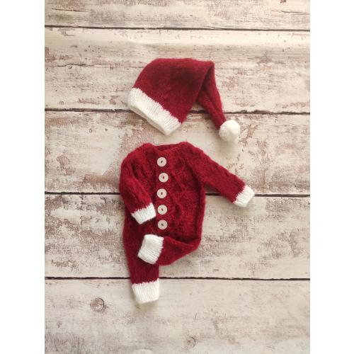 Knitted Santa Baby Outfit, First Christmas Elf Costume, Photo Prop