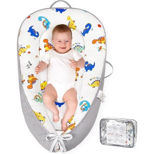 HKAI Baby Lounger – Soft Cotton Infant Floor Seat for Newborn to 24 Months, Portable Baby Essentials for Boys & Girls, Travel-Friendly Baby Lounge Pillow