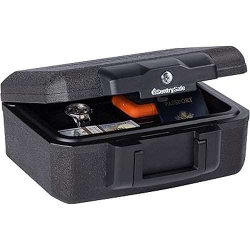 SentrySafe Fireproof Money Safe with Key Lock, Black Lock Box with Portable Carrying Handle for Travel, Exterior: 14.3 in. W x 11.2 in. D x 6.1 in H, 1200
