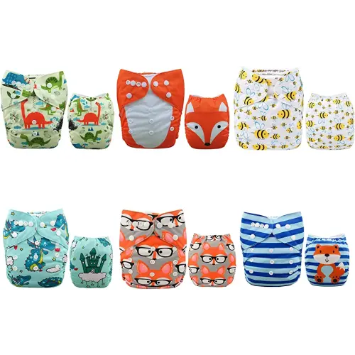 ALVABABY 6 Pack Cloth Diaper with 12 Inserts One Size Adjustable Washable Reusable Diaper Cover for Baby Girls and Boys
