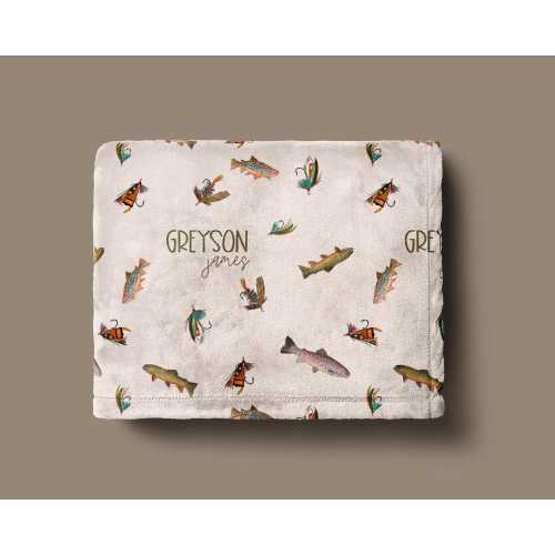 Fishing Baby Blanket Blanket Swaddle Wrap Wrap Baby Boy Boy Fly Fishing Fishing Lure Blanket Blanket Custom Name Name Trout Design Custom