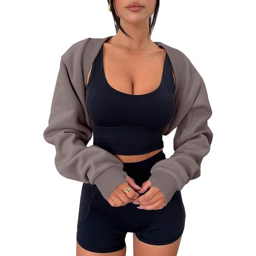 Zwurew Women's Bolero Shrug Long Sleeve Cropped Sweatshirt with Thumb Hole Workout Shrugs Open Front Y2K Tops 2026