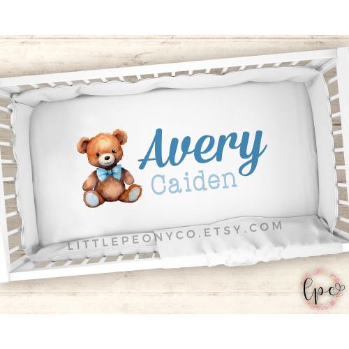 Personalized Teddy Bear Crib Sheet - Custom Teddy Bear Baby Nursery Decor- Teddy Bear Nursery - Boys Teddy Blanket - Teddy Bear Boys Nursery