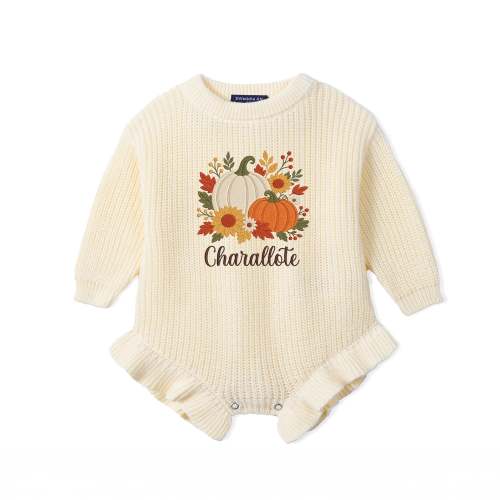 Embroidered Floral Pumpkin Fall Baby Romper
